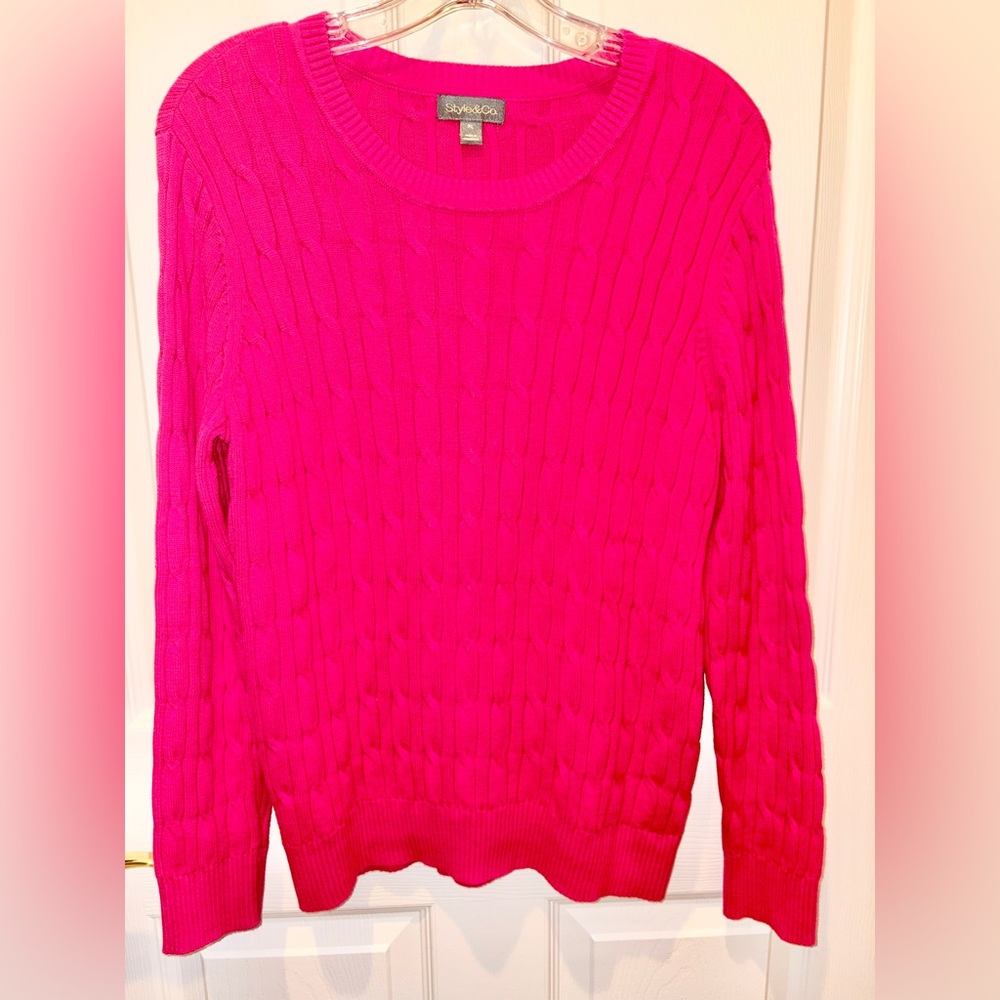Style & Co. Pink Cable Knit Sweater PL